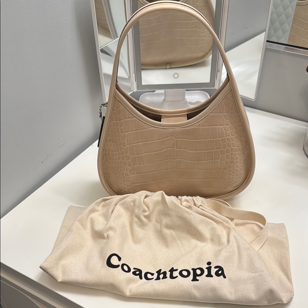 Tan Crocodile-Embossed Women's Bag